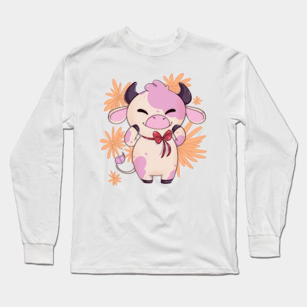 Happy strawberry spring cow Long Sleeve T-Shirt by Itsacuteart